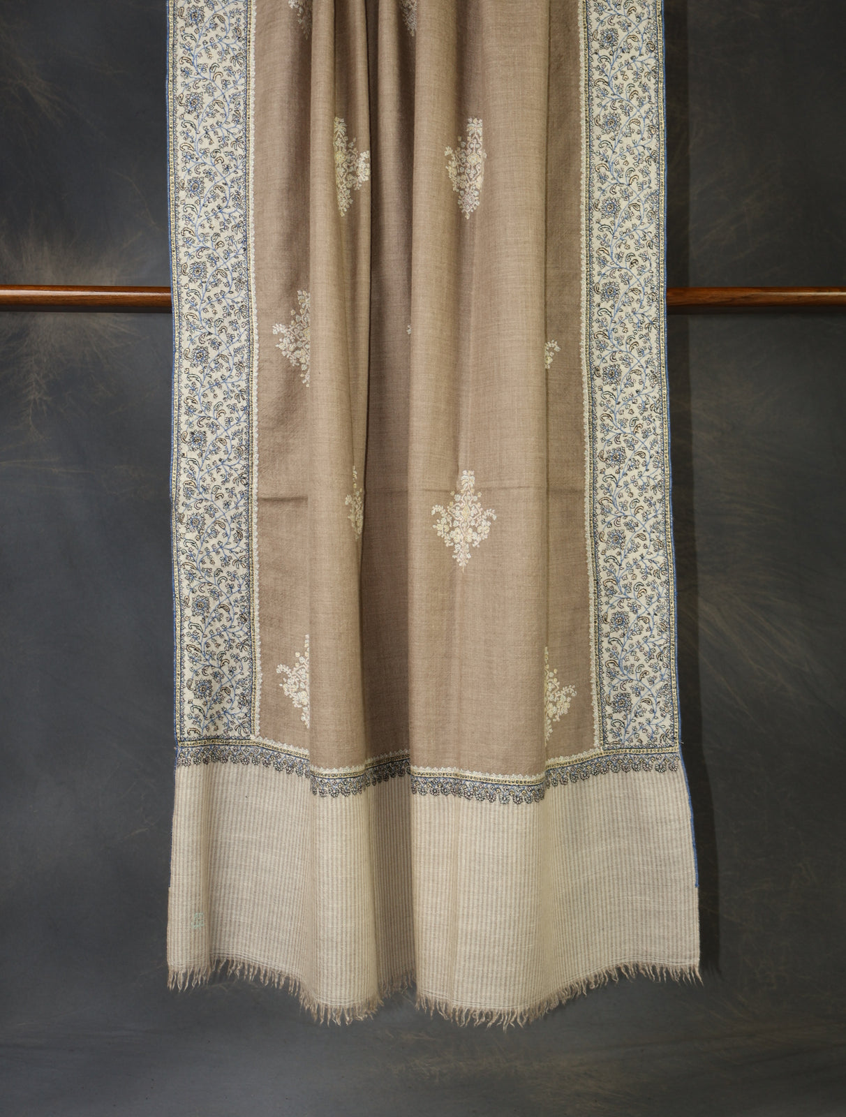 Natural  Boteh Motif Embroidery Cashmere Pashmina Shawl