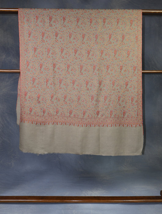 Light Brown Jali Embroidery Cashmere Pashmina Shawl