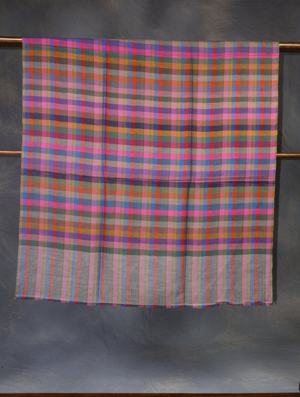 Pink Checked handwoven Cashmere Pashmina Shawl