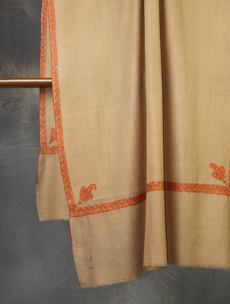 Beige colour with Small Border Embroidery Cashmere Pashmina Scarf (Copy)