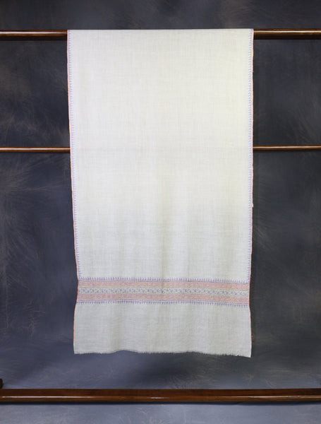 Ivory With Striped Motif Border Embroidery Cashmere Pashmina Scarf