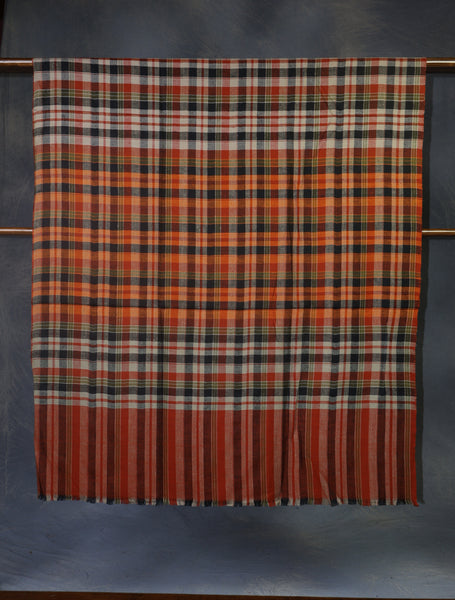 Orange Checked handwoven Cashmere Pashmina Shawl