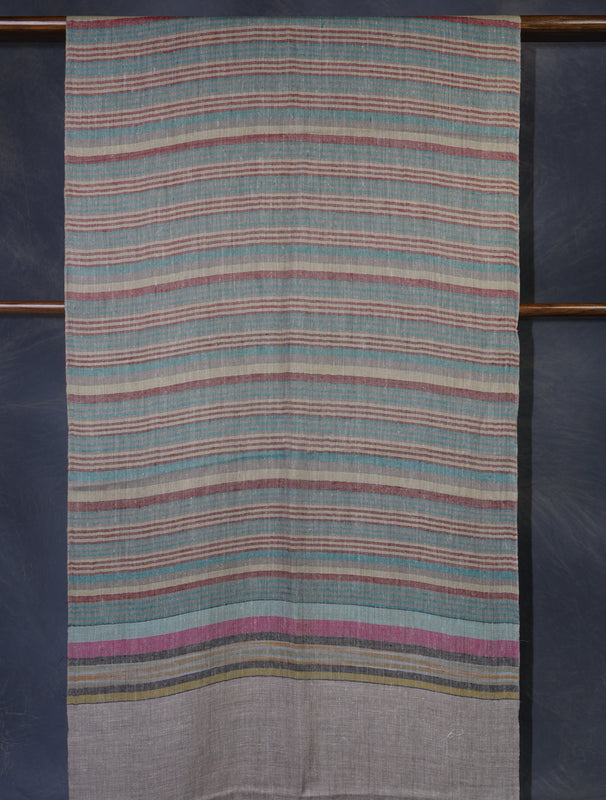 Natural Border Striped Handwoven Cashmere Pashmina Scarf