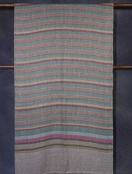 Natural Border Multi Color Striped Handwoven Cashmere Pashmina Scarf