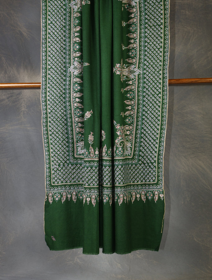 Green Base Big Border Embroidery Cashmere Pashmina Shawl