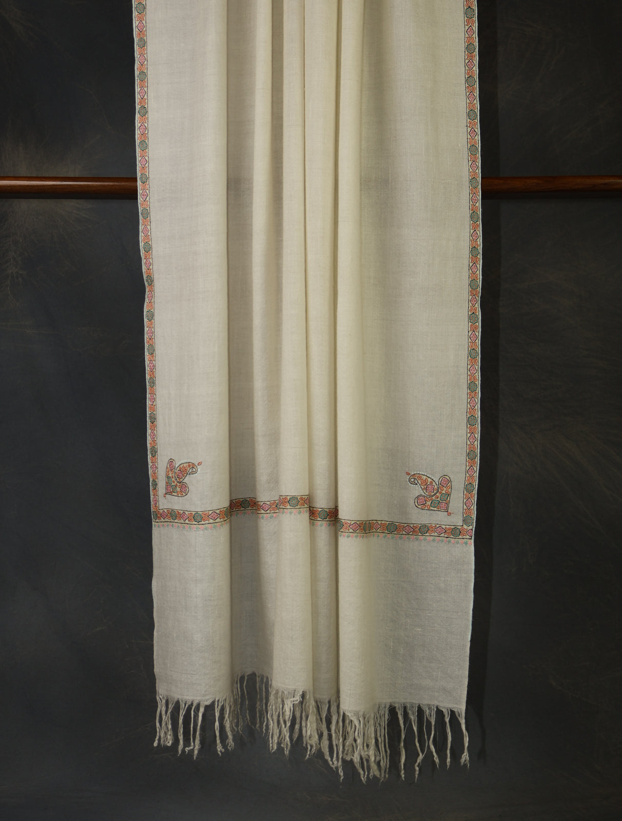 Ivory With Small Border Embroidery Cashmere Pashmina Scarf