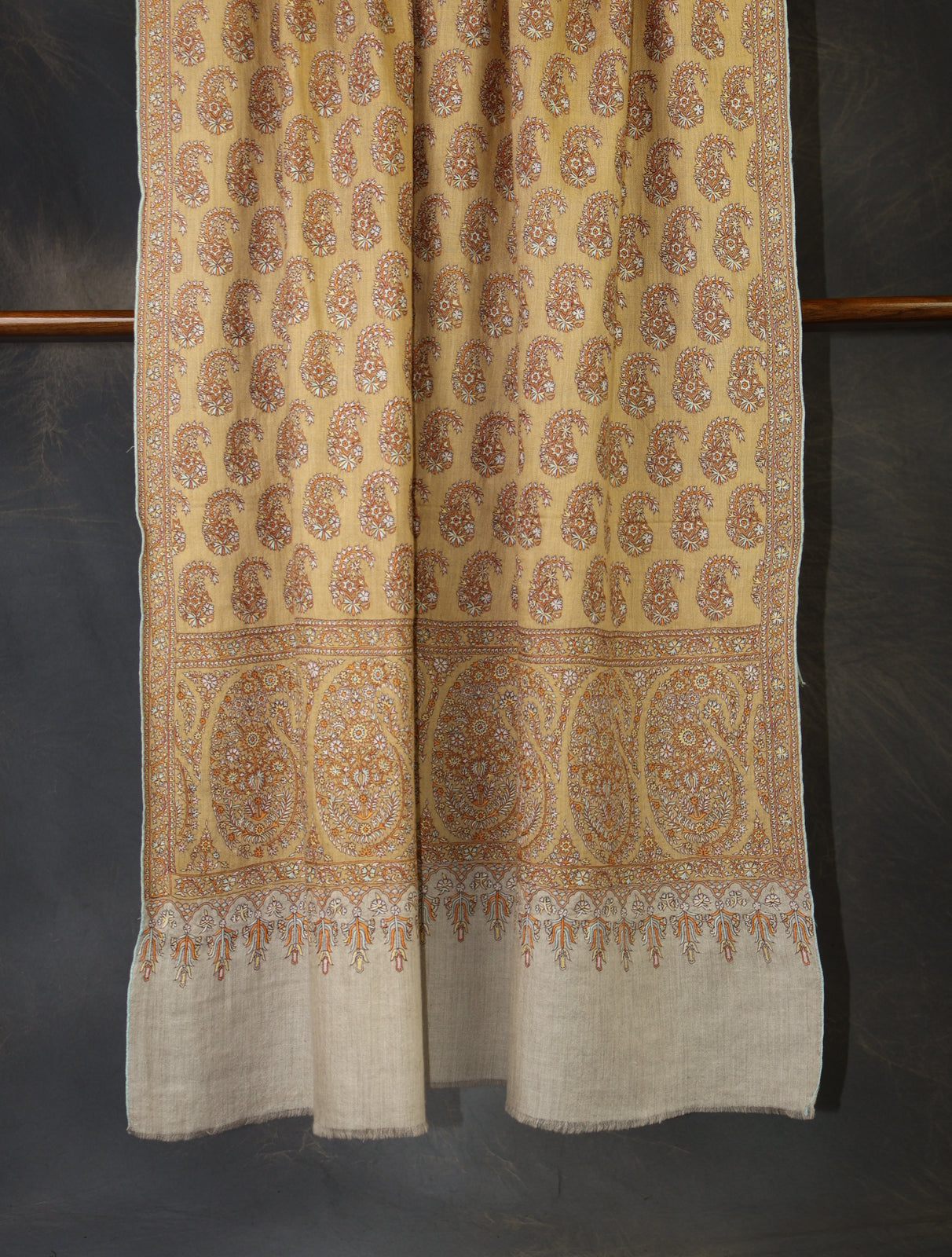 Beige Color Boteh motif Embroidery Cashmere Pashmina Shawl