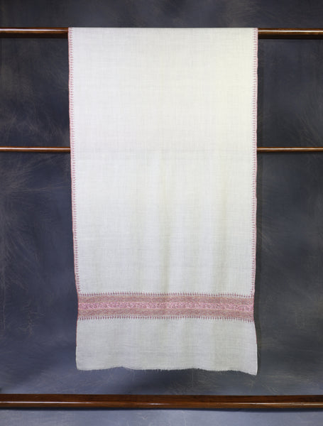 Ivory With Striped Motif Border Embroidery Cashmere Pashmina Scarf
