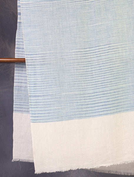 Ivory Base Blue Striped Handwoven Cashmere Pashmina Scarf