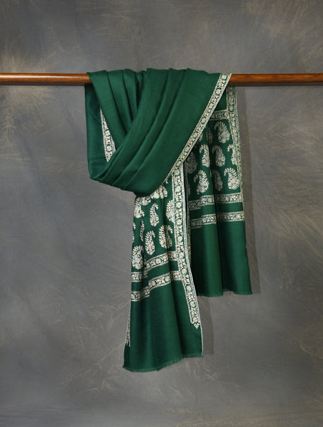 Green Big Border Embroidery Cashmere Pashmina Shawl