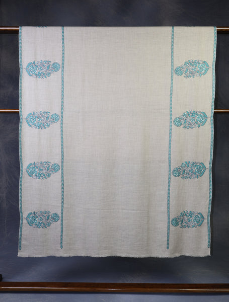 Ivory Big Border Embroidery Cashmere Pashmina Shawl