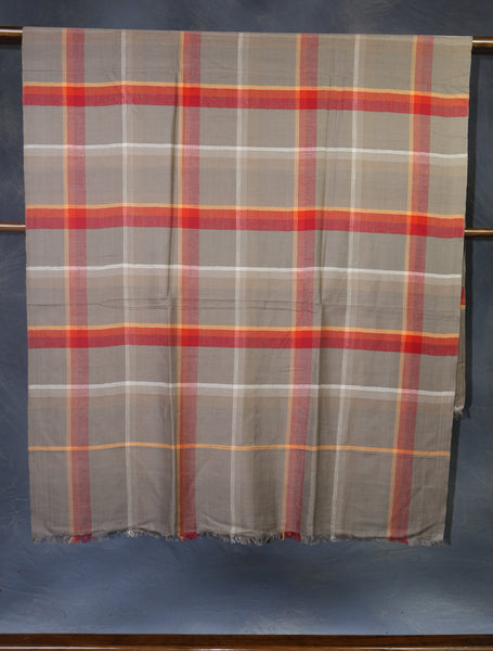 Orange and Natural Checked handwoven Cashmere Pashmina Shawl