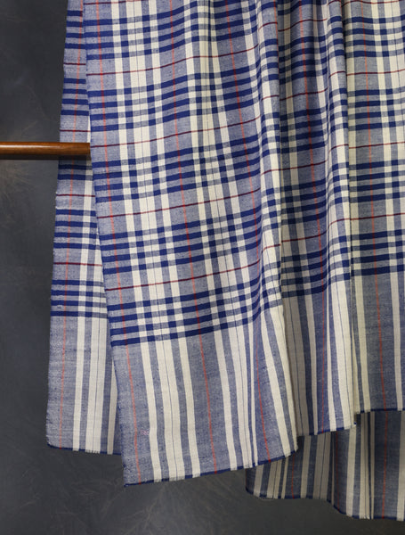 Ivory And Blue Checked Handwoven Cashmere Pashmina Shawl