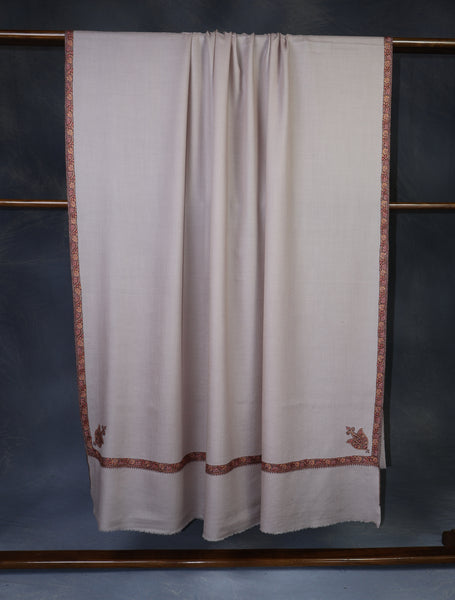 3 yard Pale Pink Base With Border Embroidery Merino Shawl