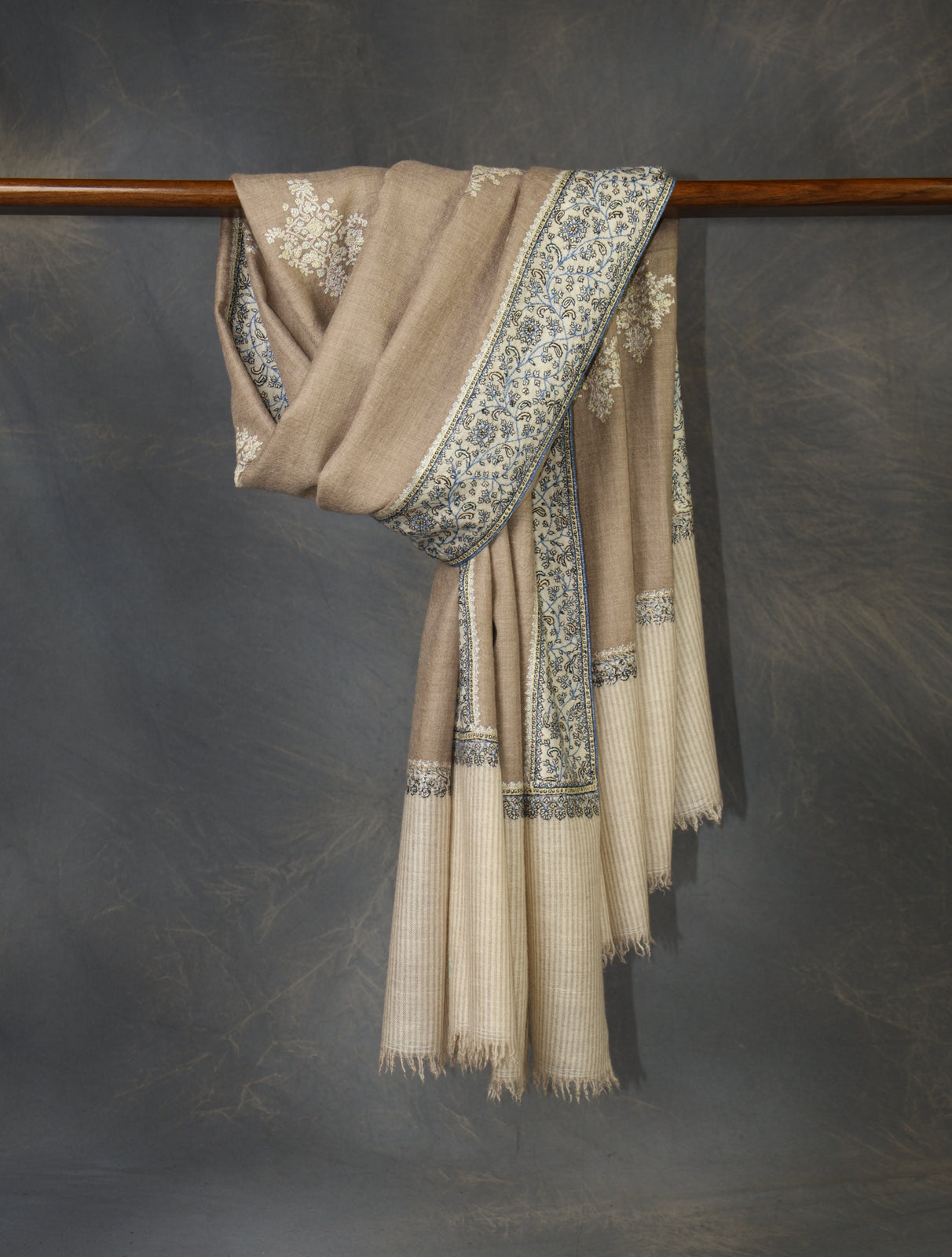 Natural  Boteh Motif Embroidery Cashmere Pashmina Shawl