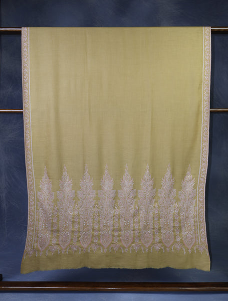 Mustard Big Border Embroidery Cashmere Pashmina Shawl