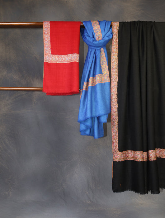 Blue Base Big Border Embroidery Cashmere Pashmina Shawl