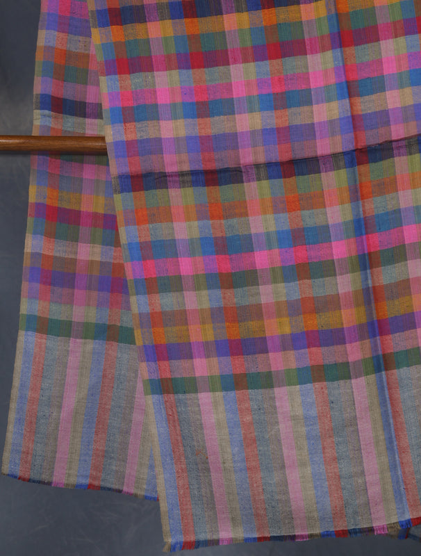 Pink Checked handwoven Cashmere Pashmina Shawl