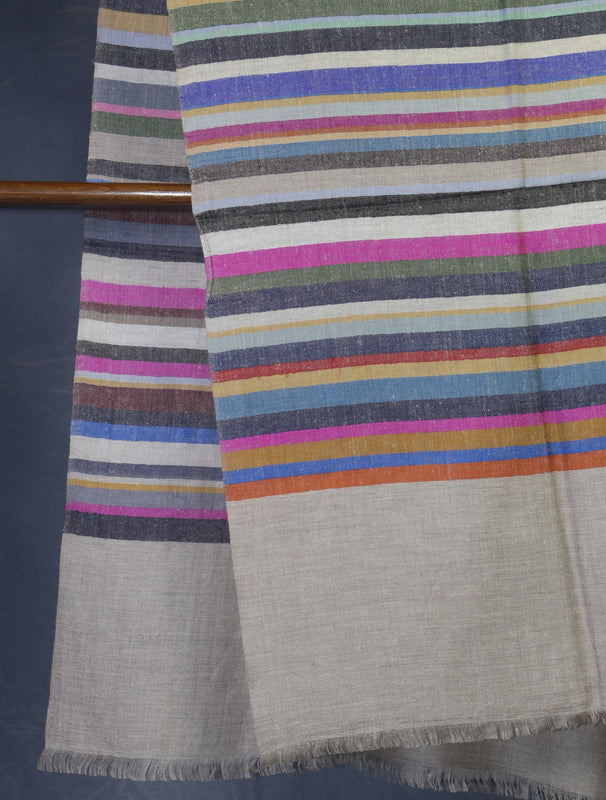 Natural Striped handwoven Cashmere Pashmina Shawl