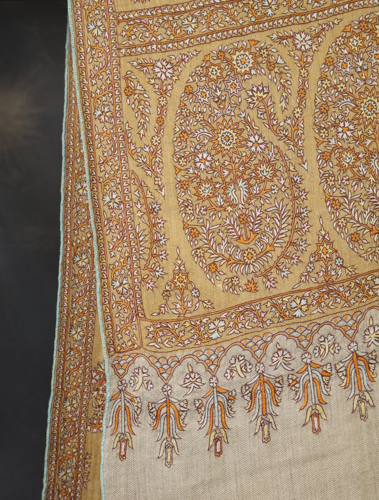 Beige Color Boteh motif Embroidery Cashmere Pashmina Shawl