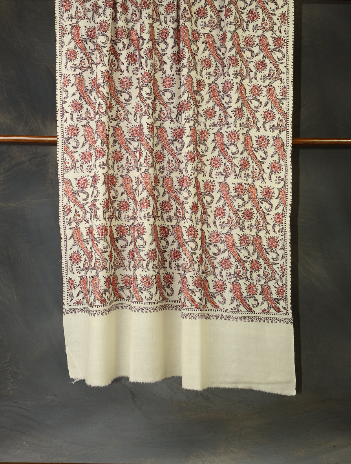 Ivory Base Jamawar Embroidery Merino Shawl