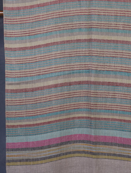 Natural Border Multi Color Striped Handwoven Cashmere Pashmina Scarf