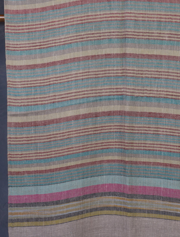 Natural Border Striped Handwoven Cashmere Pashmina Scarf