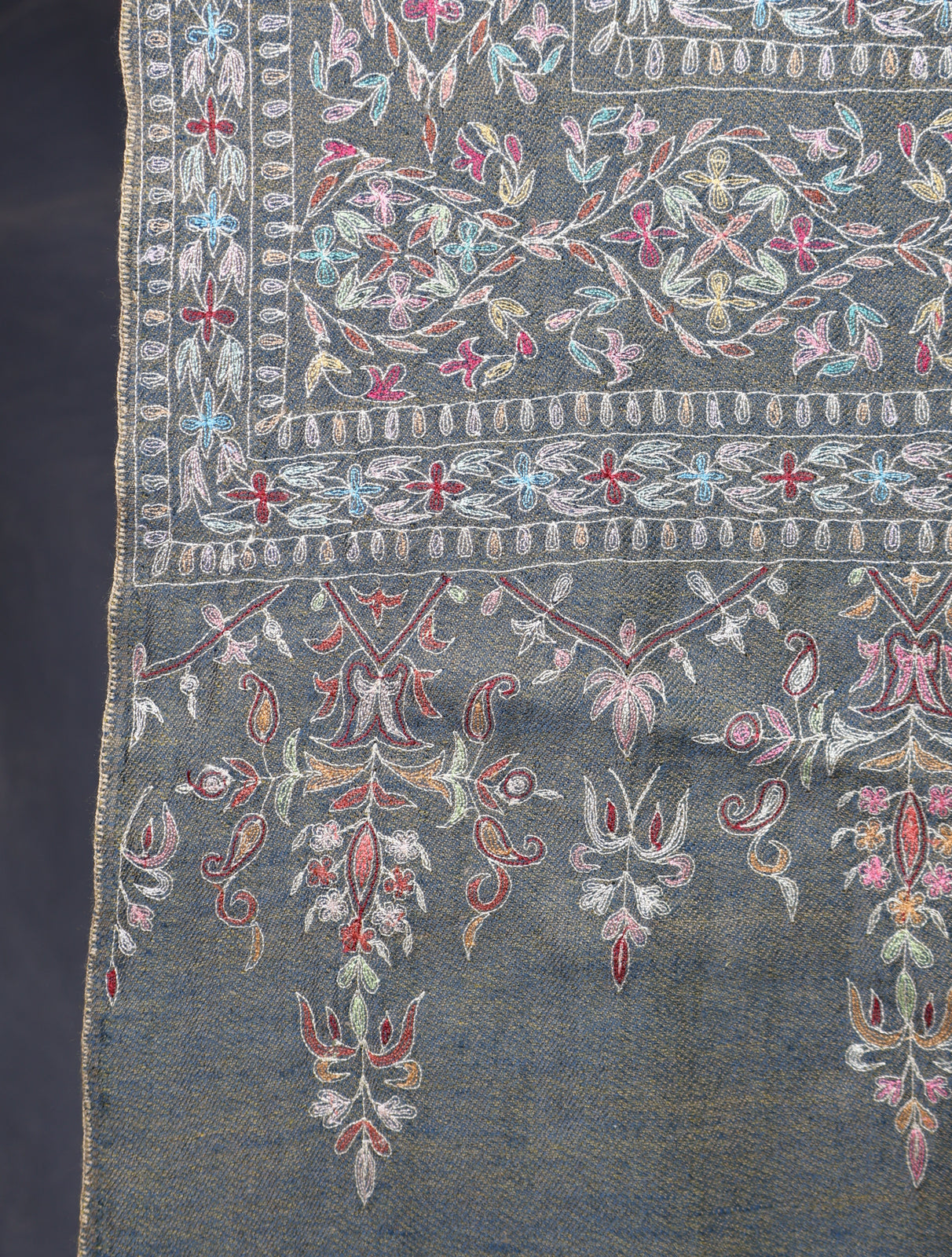 Mustard And Dark Grey Reversible Kalamkari Pashmina Shawl