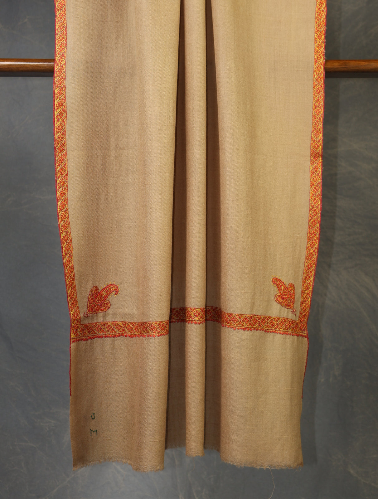 Beige colour with Small Border Embroidery Cashmere Pashmina Scarf (Copy)