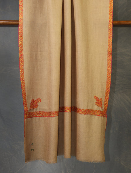 Beige colour with Small Border Embroidery Cashmere Pashmina Scarf (Copy)