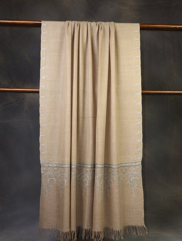 3 yard Natural Striped Embroidery Cashmere Pashmina Shawl – detail view