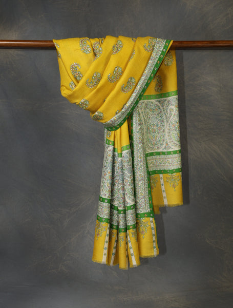 Yellow Boteh motif Embroidery Cashmere Pashmina Shawl