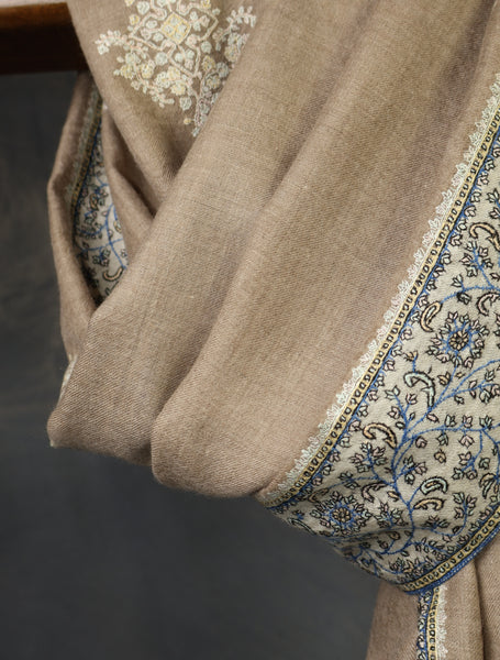 Natural  Boteh Motif Embroidery Cashmere Pashmina Shawl