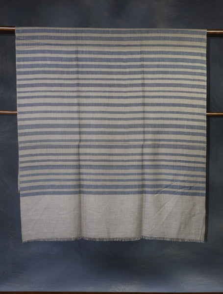 Grey Striped handwoven Cashmere Pashmina Shawl
