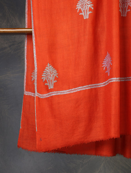 Orange Boteh Motif Embroidery Cashmere Pashmina Shawl