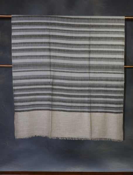 Natural Ivory Striped handwoven Cashmere Pashmina Shawl