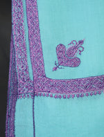 Blue Base with Purple Border Embroidery Cashmere Pashmina Shawl