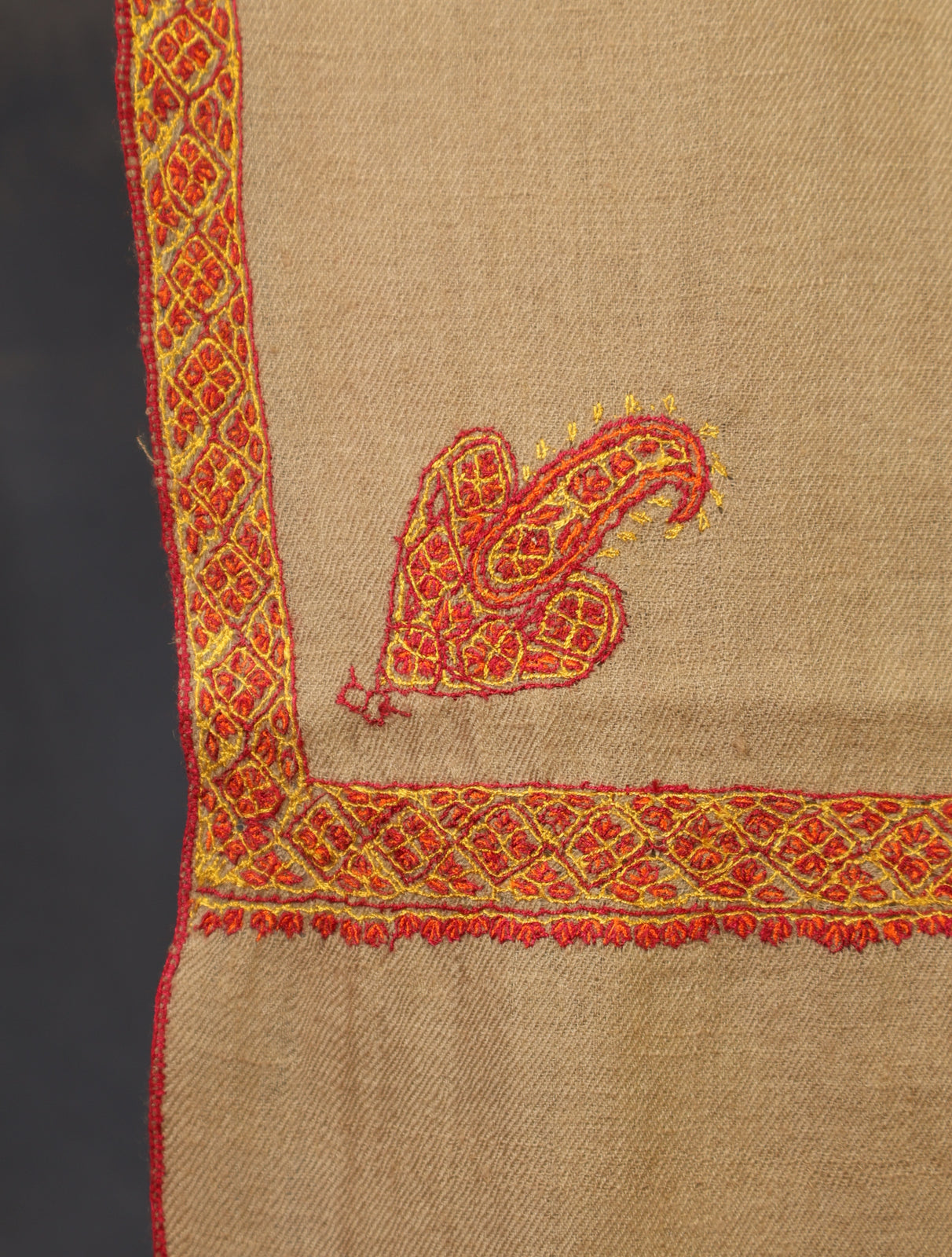 Beige colour with Small Border Embroidery Cashmere Pashmina Scarf (Copy)
