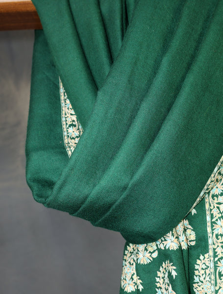 Green Big Border Embroidery Cashmere Pashmina Shawl
