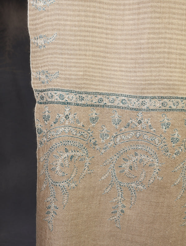 3 yard Natural Striped Embroidery Cashmere Pashmina Shawl