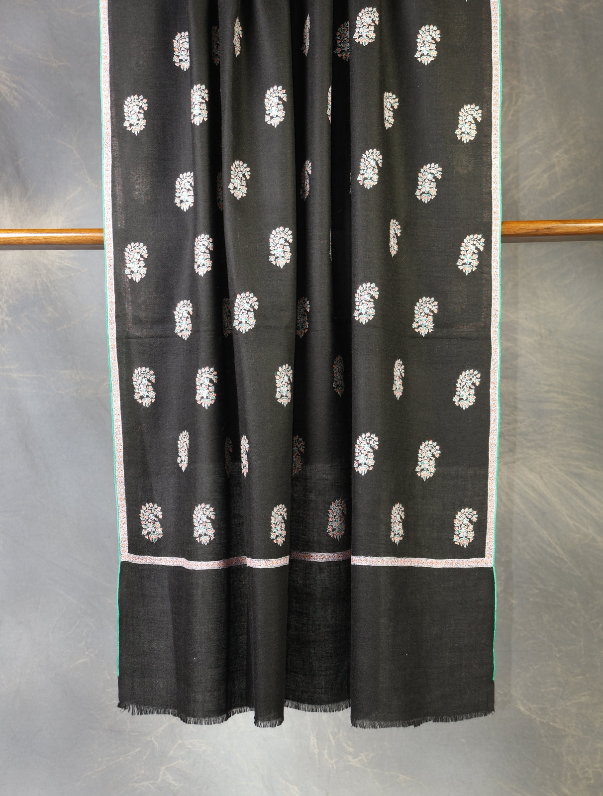 Black Boteh motif Embroidery Cashmere Pashmina Shawl