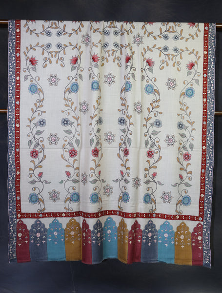 2.5 Yard Cream Color Kalamkari Pashmina Shawl