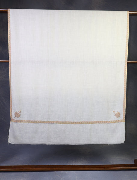 Ivory Base Yellow Border Embroidery Cashmere Pashmina Shawl