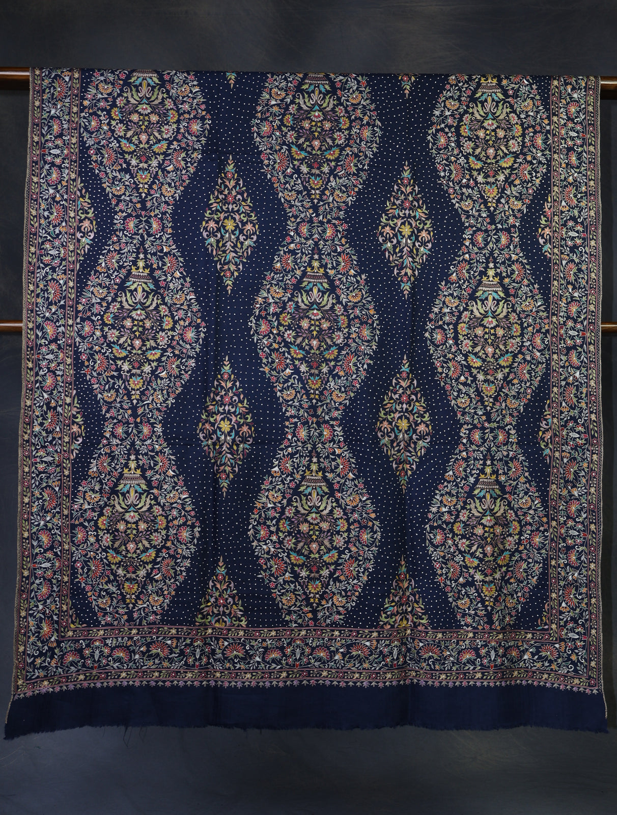Navy Blue Multicolor Kalamkari Pashmina Shawl