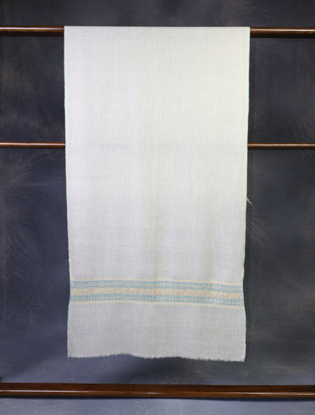 Ivory With Striped Motif Border Embroidery Cashmere Pashmina Scarf