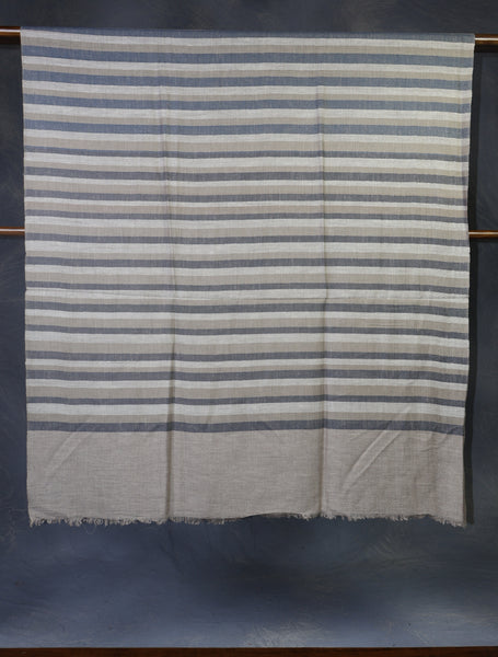 Natural Ivory Striped handwoven Cashmere Pashmina Shawl