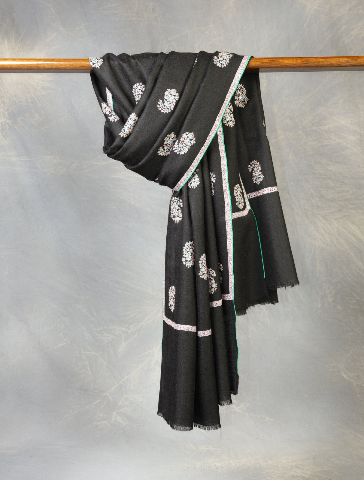 Black Boteh Motif Embroidery Cashmere Pashmina Shawl (Copy)