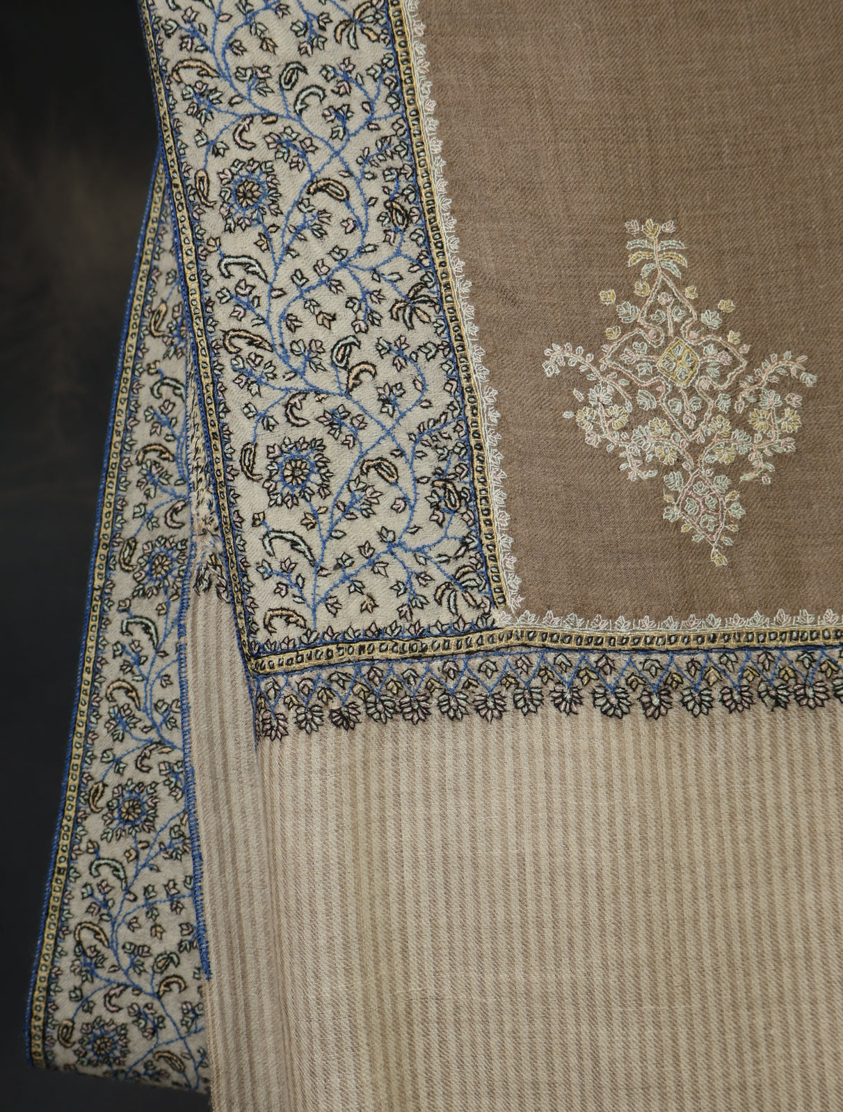 Natural  Boteh Motif Embroidery Cashmere Pashmina Shawl