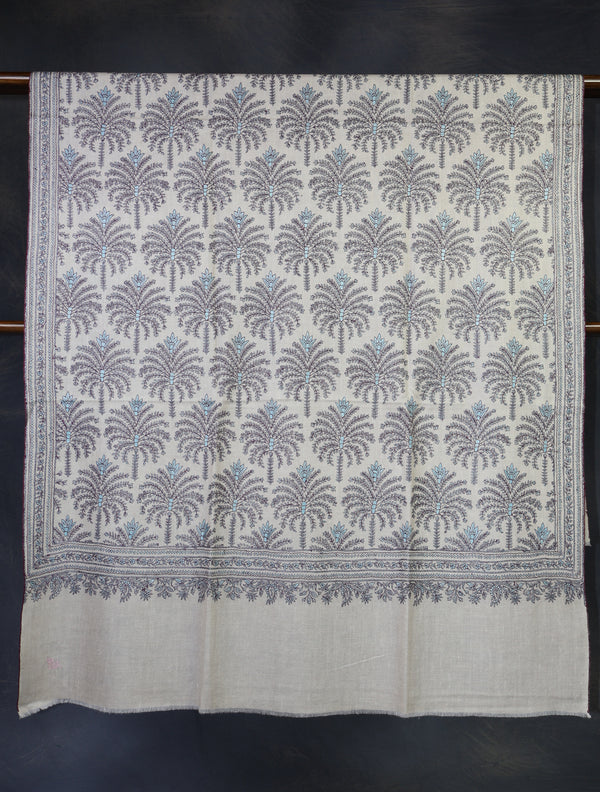 Cream Color Base Boteh Embroidery Pashmina Shawl