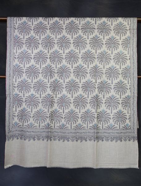 Cream Color Base Boteh Embroidery Pashmina Shawl